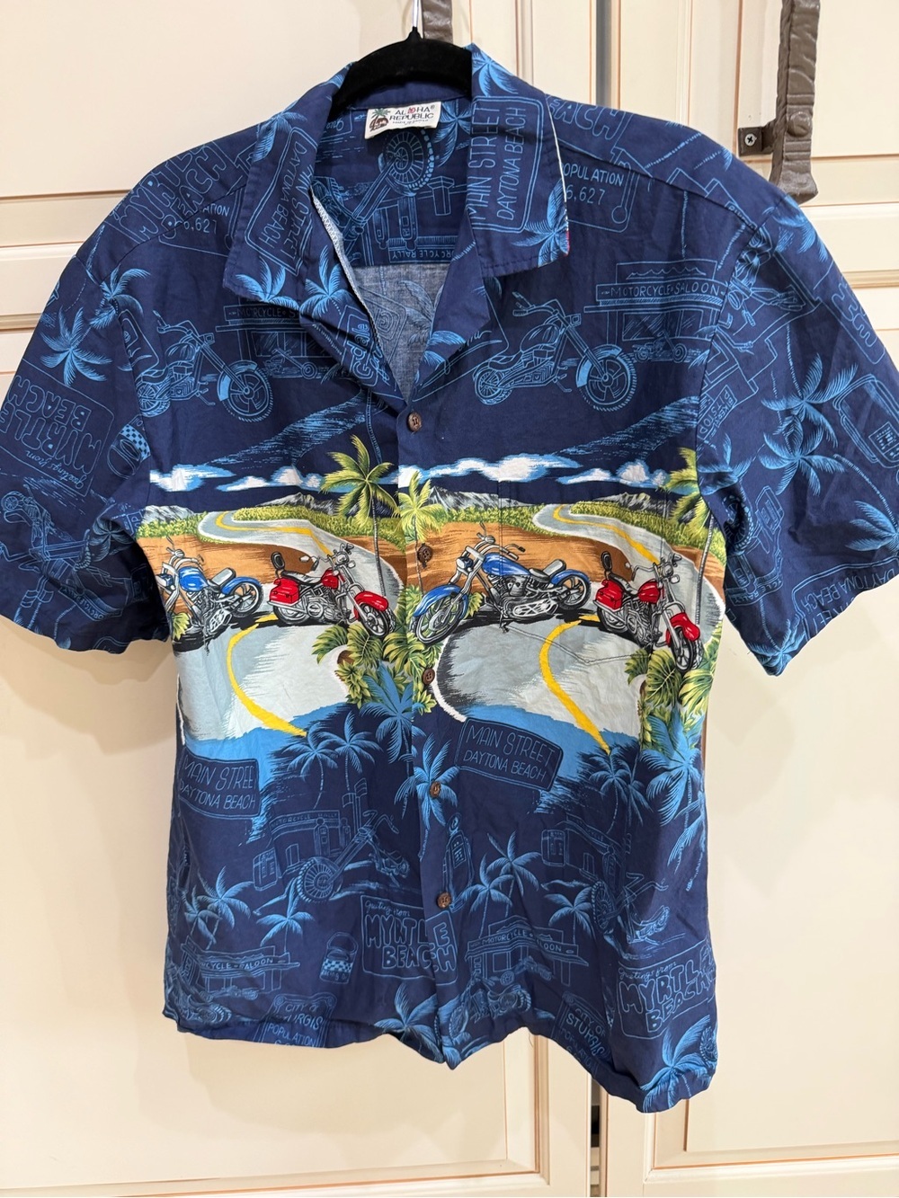 VTG ALOHA REPUBLIC Motorcycles Saloon Hawaiian Shirt Daytona Beach